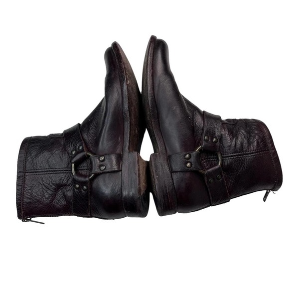 Frye Phillip Harness Distressed Dark Brown Leather Moto Ankle Boots Size 6.5 - Picture 6 of 11
